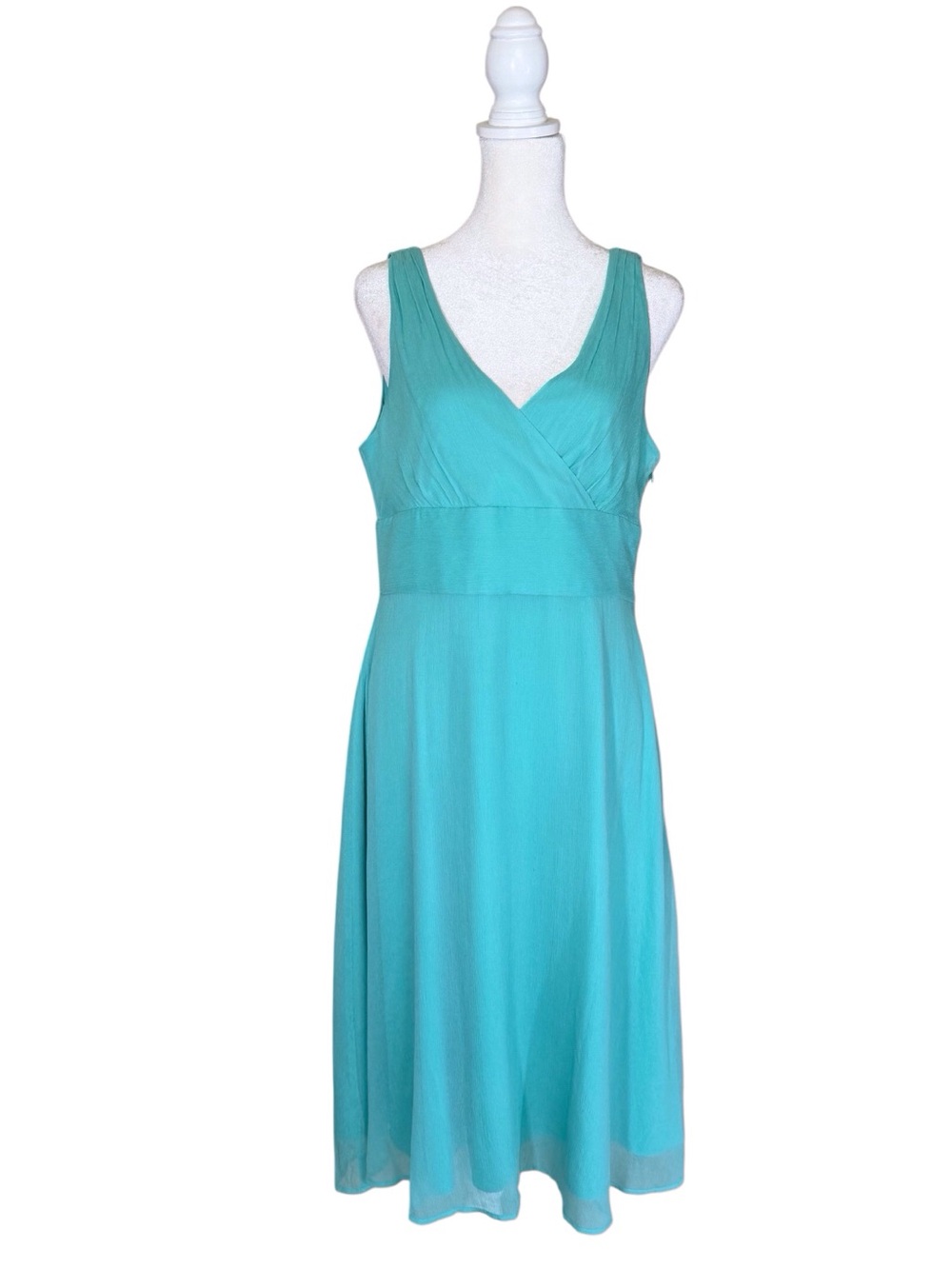 J.CREW Aqua blue silk chiffon Sleeveless V-Neck Midi party Dress women’s size 12